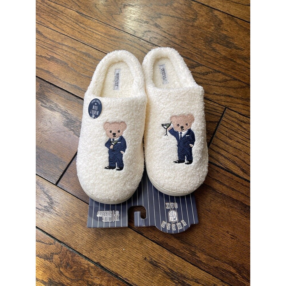 NEW Mens Ember & Oak  Slippers. Size XL (13) Bear In A Suit Ivory